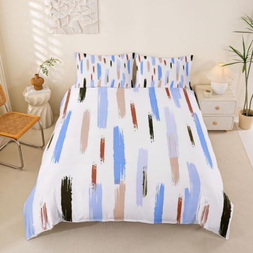 Manfei Geometric Stripe Kids Bedding Set King Size,Simple Art Brush