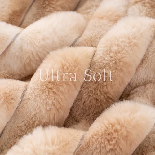 Battilo Faux Fur Throw Blanket, Warm Plush Beige Throw Blanket