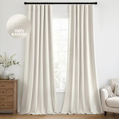 MIULEE 100% Blackout Back Tab Pleat Linen Curtains 50" Wx120 L,Grey