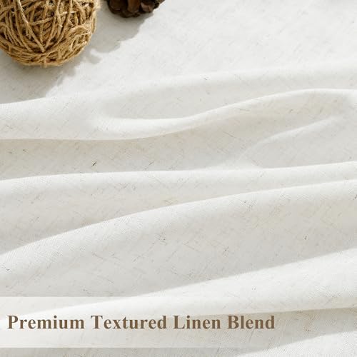 BOODII Linen Curtains 63 Inch Long for Living Room Ivory 2 Panels
