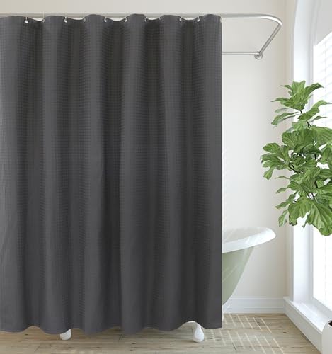 PurpleEssences Shower Curtain Waffle Textured, 72" Wx72 L - Steel Gray
