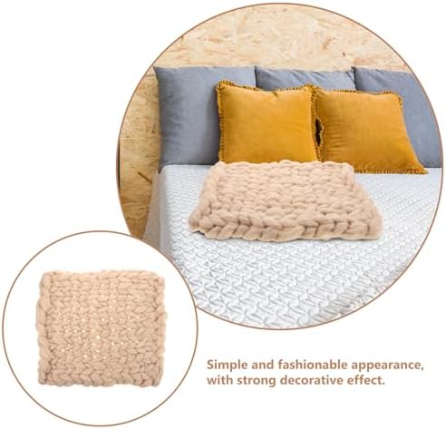 Handmade Knitted Chunky Throw Blanket Beige 50x50cm Woolen Yarn Xmas