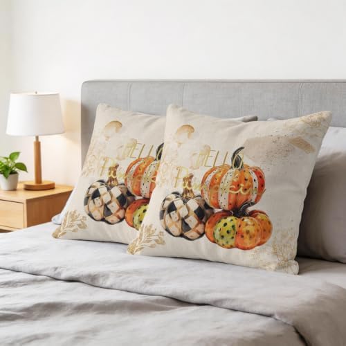Orange Pumpkin Plaid Fall Thanksgiving Silk Satin Pillowcases Pack of