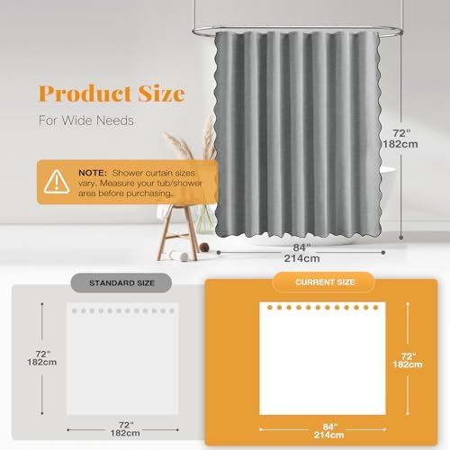 BTTN 84x72 Boho Scalloped Linen Textured Cloth Shower Curtain