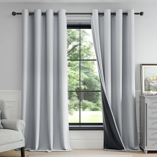 FMFUNCTEX 100% Blackout Light Grey Curtains 63 Inches for Bedroom, 2