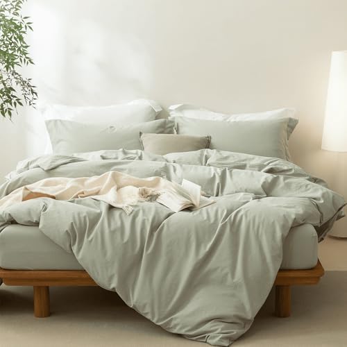 BDEAR 3Pcs Sage Green Duvet Cover Set California King Size 104" W x