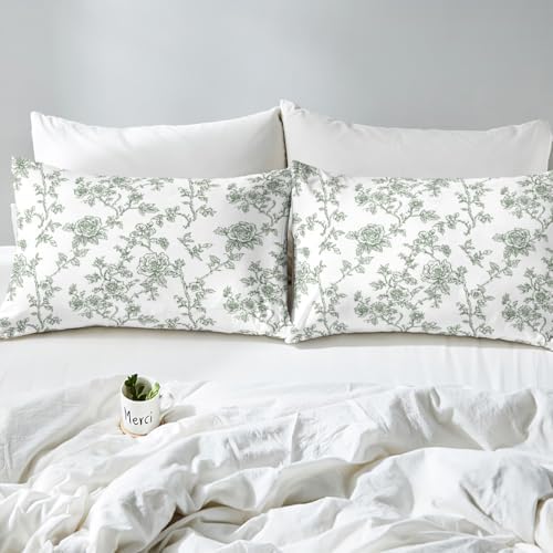Grey Green Duvet Cover King Size,Floral Botanical Flowers Soft Bedding