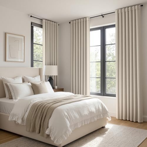 ANRODUO Cream Beige Back Tab Blackout Curtains 63 Inch Long 2 Panels