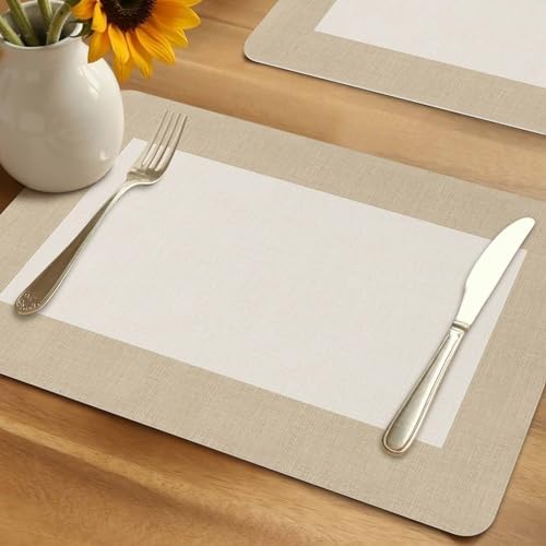 Faux Leather Placemats Set of 6 Khaki Beige Waterproof Heat Resistant