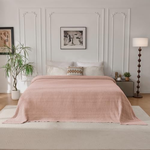Cotton Blanket for King Size Bed, 108x90 Waffle Layering Blanket
