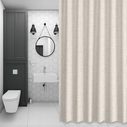 Creamy Solid Shower Curtain 84 inches Extra Long Minimalist Tan Linen