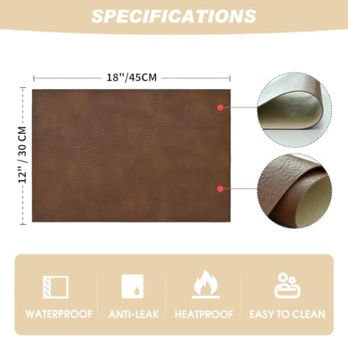 Artoid Mode Brown Faux Leather Placemats Set of 6, 12x18 Inch