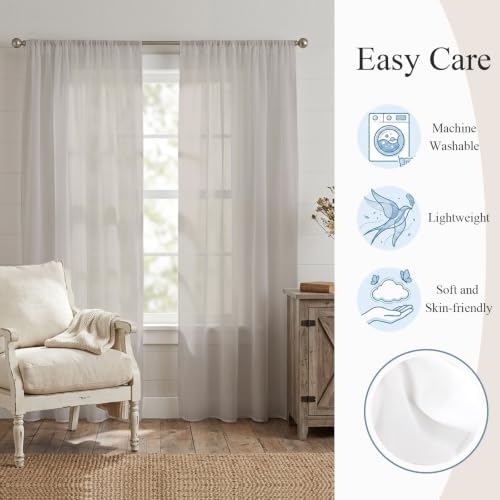 Solid Light Greige Sheer Curtains 108 Inch Long 2 Panels Classic
