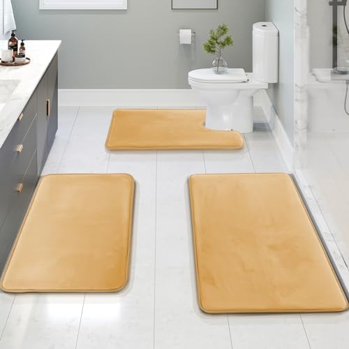 Clara Clark 3 Piece Bathroom Rugs Bath Mat Set, Velvet Memory Foam