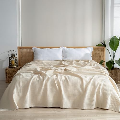 100% Turkish Cotton Waffle Blanket Cal King - Cozy, Airy, Lightweight
