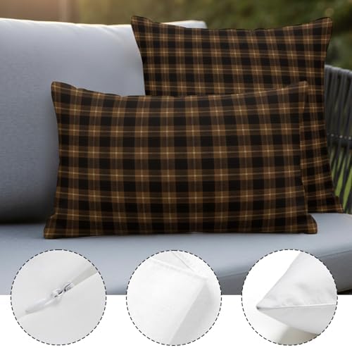 Classic Check Pillow Covers 12x20IN Set of 2 Cotton Linen Reversible