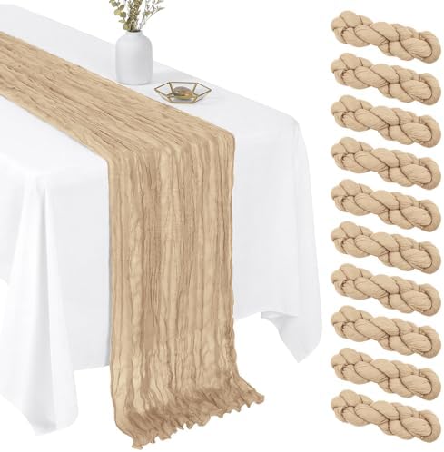 10 Pack Beige 17 x 108 Inch Cheesecloth Table Runner - Boho Gauze