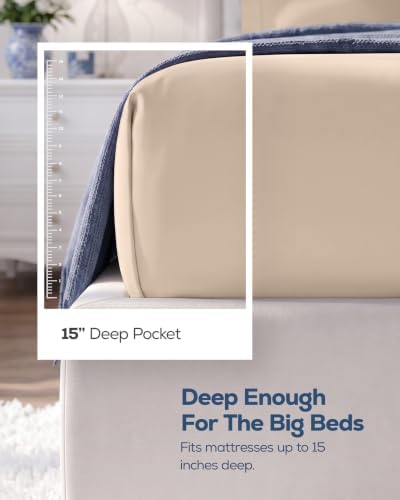 Twin Fitted Sheet, Ultra Soft Fits Up to 15 Inch Deep Pocket, Beige