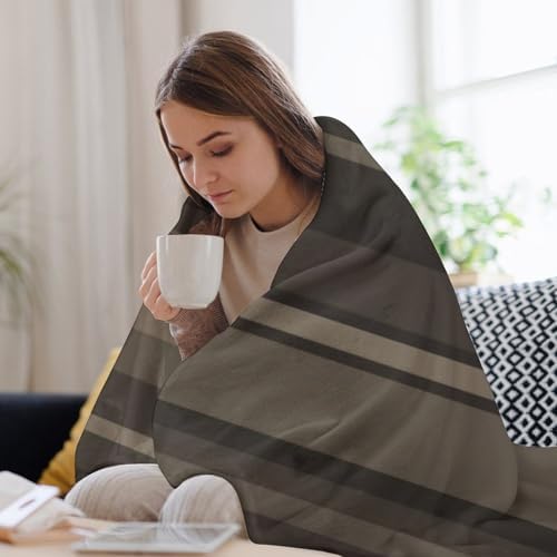 Plush Throw Blanket, Taupe Stripes Throws for Couch Sofa Bed Warm