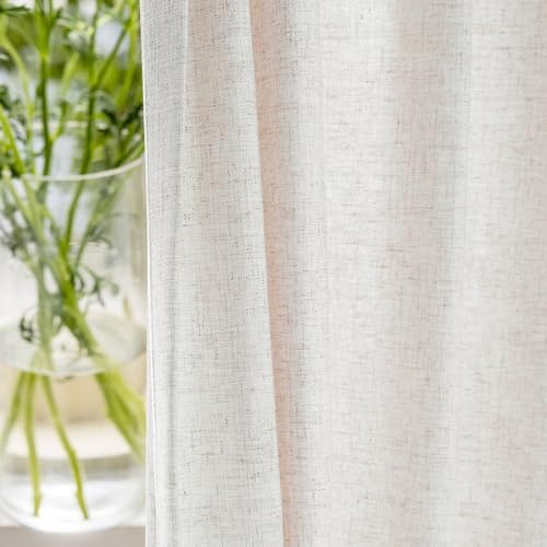 LETAU Long Linen Beige Curtains 108 inches, Lined Blackout Pencil