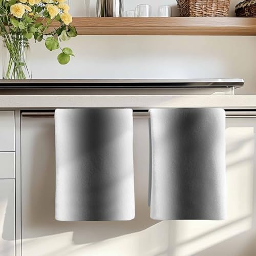 Dark Grey White Kitchen Towels Set of 4, Absorbent Microfiber Soft