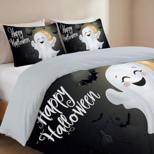 Charcoal Gray Halloween Moonscape Duvet Cover Set for Women Girls