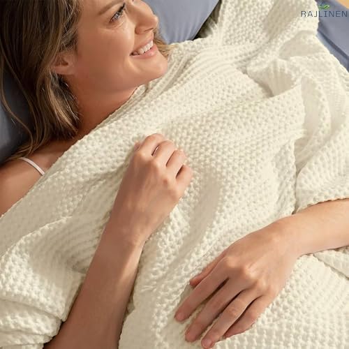 Rajlinen 100% Cotton Waffle Blanket Full, Soft Lightweight Breathable