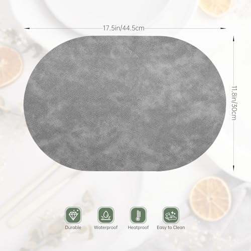 Oval Placemats Set of 6, Faux Leather Place Mats for Dining Table Dual