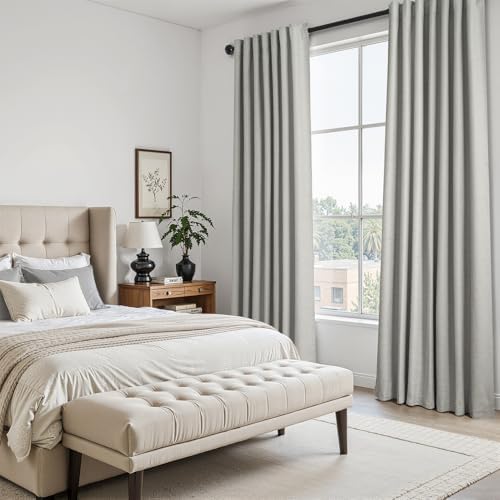 Topfinel Frost Grey Linen Curtains 84 Inches Long 2 Panels Set for