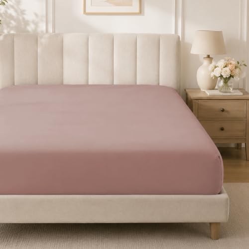 ROSE&RISY Mauve Queen Fitted Sheet, Soft and Breathable for Cozy