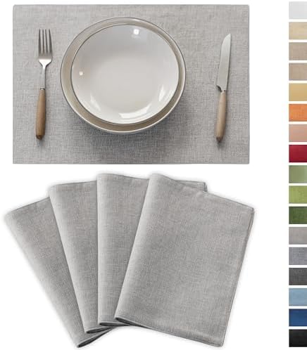 Demetex Placemats Set of 4 Grey Heat Resistant Linen Place Mats for