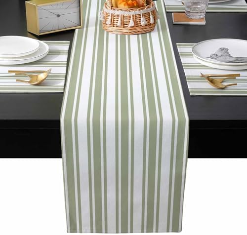 Strip Table Runner and Placemats Set of 4 Rustic Farmhouse Strip Green