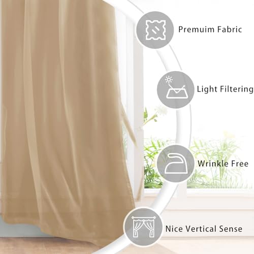 Hiasan Sheer Curtains 84 Inches Long with Tiebacks, Taupe, 2 Panels