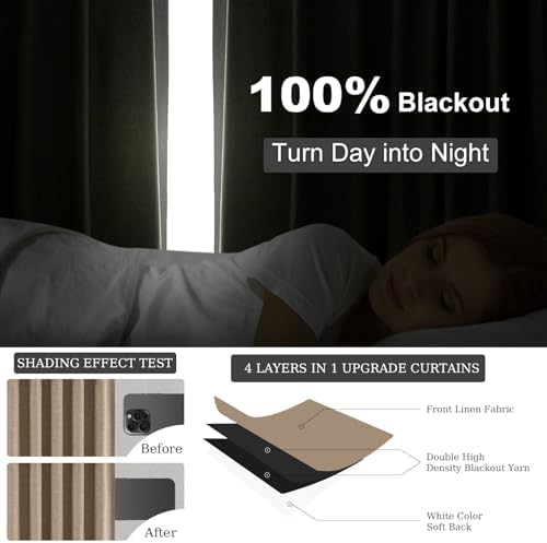 Topfinel Linen Blackout Curtains 96 Inch Long, Light Blocking Rustic