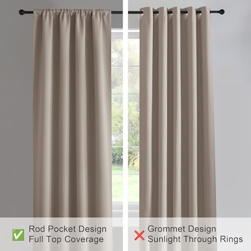 PONY DANCE Taupe Blackout Curtains for Bedroom 72 inches Long, Rod