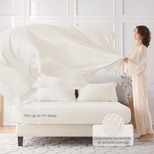 MUXHOMO Full Comforter Set 7 Pieces, Seersucker Bed in a Bag, Ivory