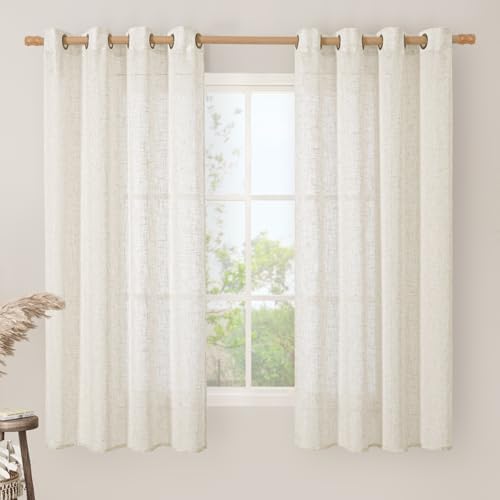 LAMIT Cream Ivory Sheer Linen Curtains 63 inch Length for Bedroom 2