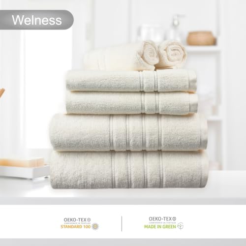 6 Piece Bath Towel Set, 100% Cotton 550 GSM Towel Set: Ivory