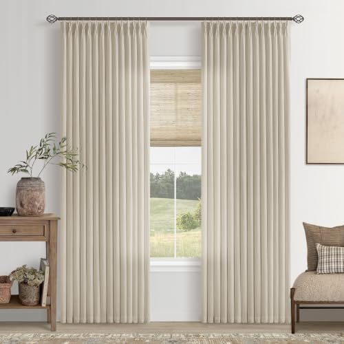 Oatmeal Pinch Pleat Semi Sheer Linen Curtains 84 Inch Long for Living