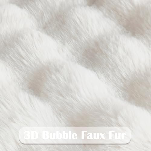 NEWCOSPLAY Faux Fur Fluffy Bubble King Blanket for Couch, Ivory