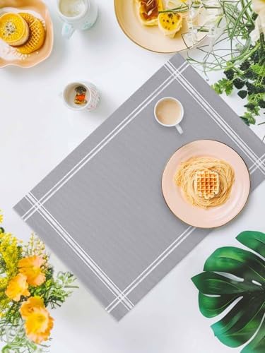 Placemats Set of 8 for Dining Table, Solid Color Gray Washable
