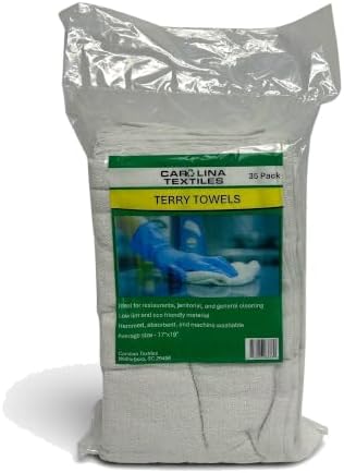 35 Pack White Cotton Terry Bar Mop Towels 16 x 19-100% Cotton, Hemmed