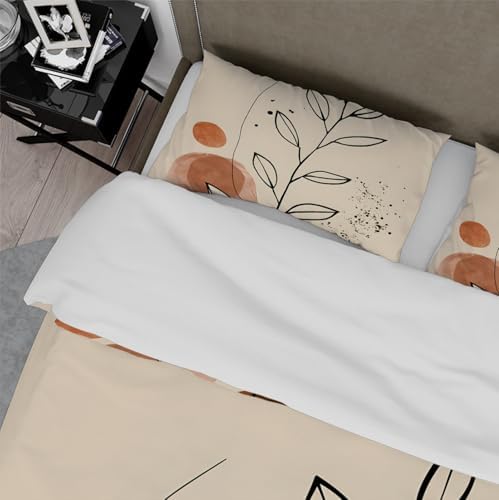 Modern Mid Century Boho Duvet Cover Abstract Geometric Botanical Beige