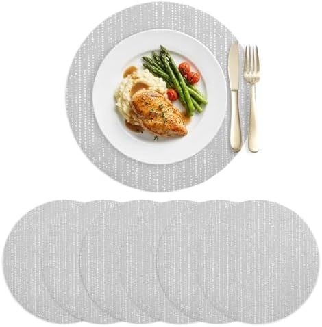 Neutral White Spot Faux Leather Placemats Set of 6, 15in, Waterproof