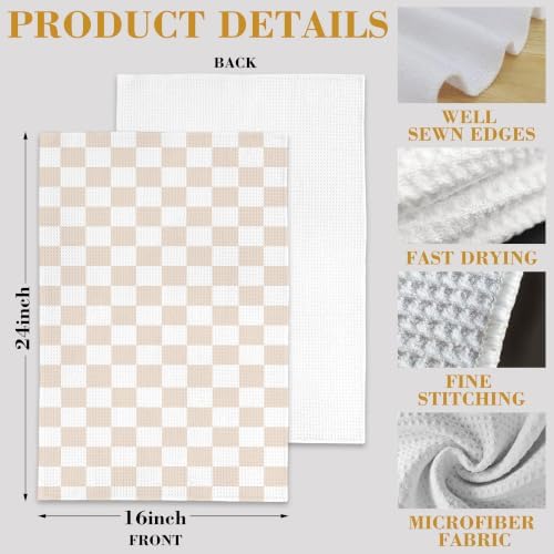 Beige and White Checkered Plaid Hand Towels for Bathroom Set of 2,Soft