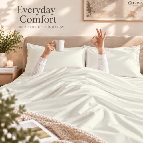 Full 4 Piece Bed Sheet Set - 15" Deep Pocket, Soft Lightweight Ivory