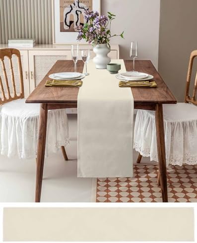 Cream Abstract Minimalist Soild Color Linen Long Table Runner