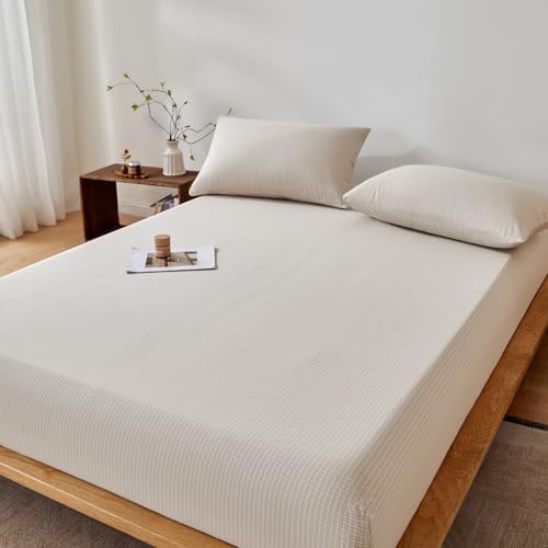 LweiPsqlin 100% Cotton Fitted Sheet Twin XL Size, Taupe Gray Gingham