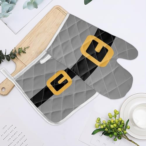 Quilted Cotton Terry Cloth Oven Mitt, Pot Holder Christmas Belt Grey