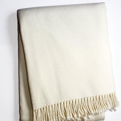 HomeRoots 55" X 70" Cream Cotton Blend Plush Throw Blanket with Fringe